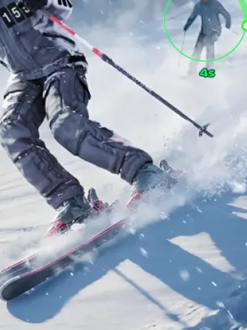 Snow Run cover art, skier counting on a live slope
