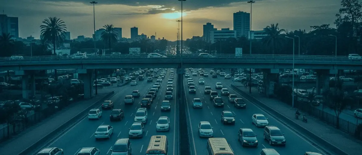 Evening traffic on a wide Nairobi road, the kind of feed a regional operator like Betika serves in Kenya
