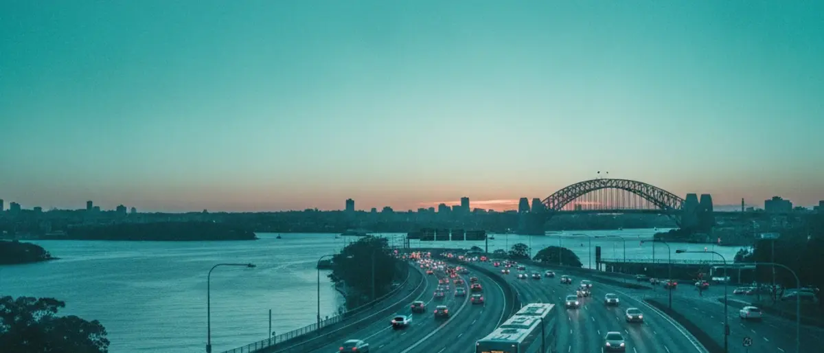 Road camera frame over a Sydney road, one of the seven feeds served to every operator